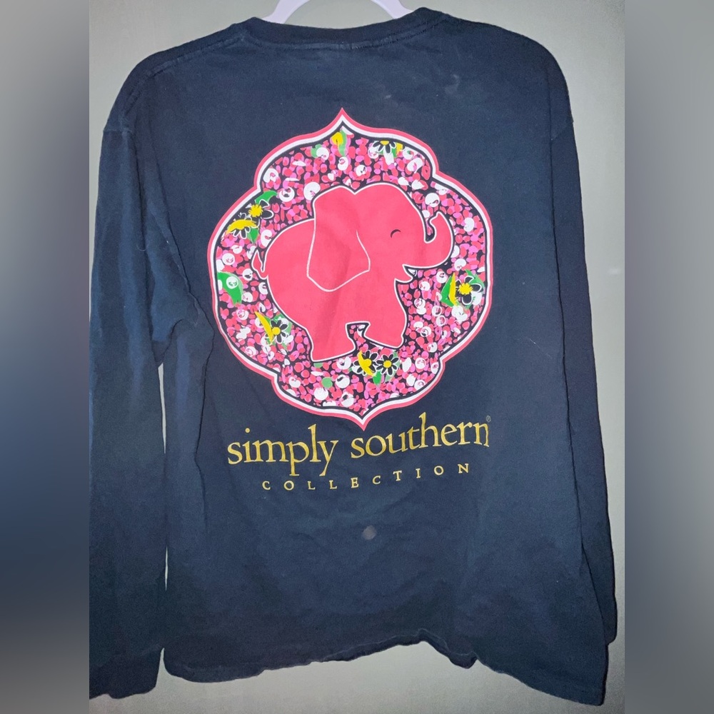 Simply Southern Navy Tee with Pink Elephant
